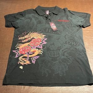 Men’s Ed Hardy Graphic Logo Polo Shirt NWT XL